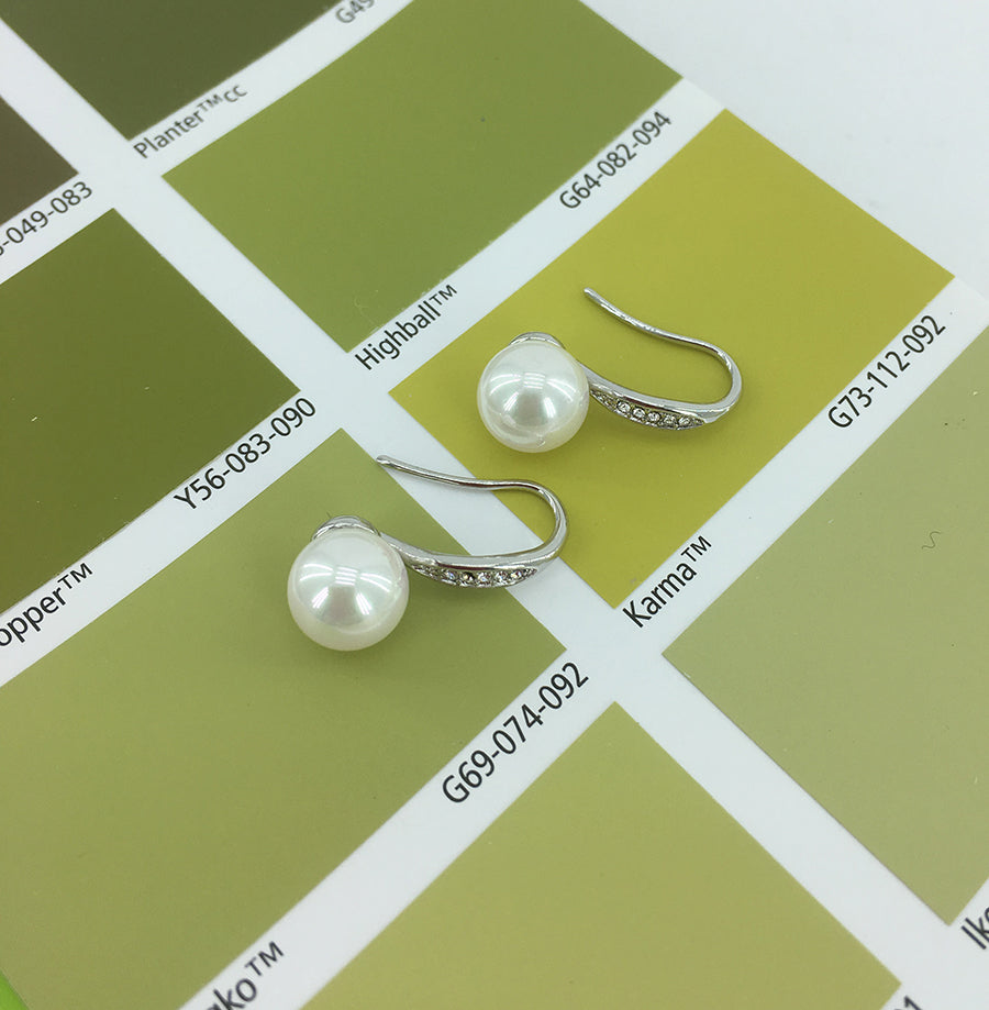18K White Gold Crystal and Pearl Earrings "Julia"