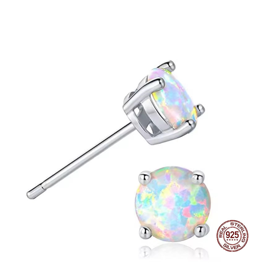 silver 6mm white opal stud earrings frenelle jewellery online auckland nz