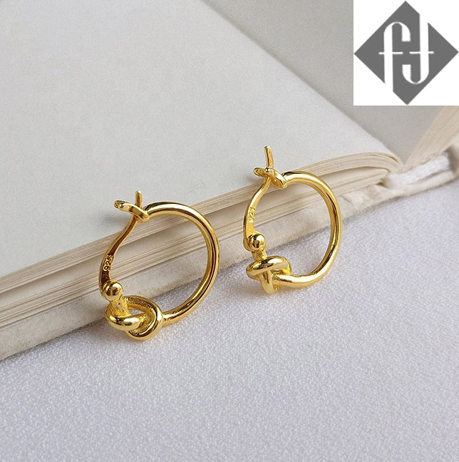 gold knotted hoop earrings frenelle jewellery