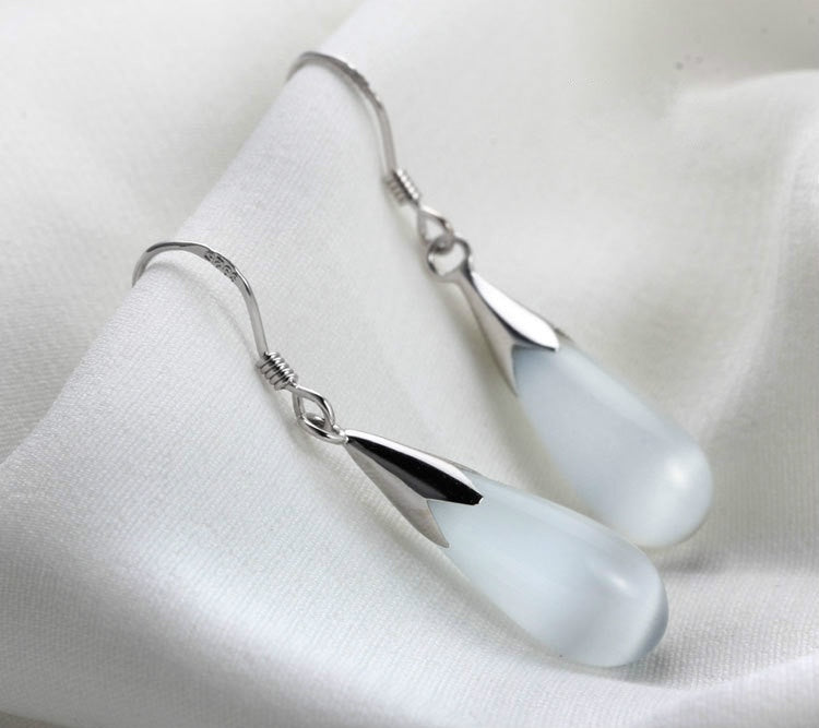 925 sterling silver teardrop earrings with cat eye stone "Khloe" (white)