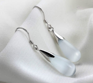 925 sterling silver teardrop earrings with cat eye stone "Khloe" (white)