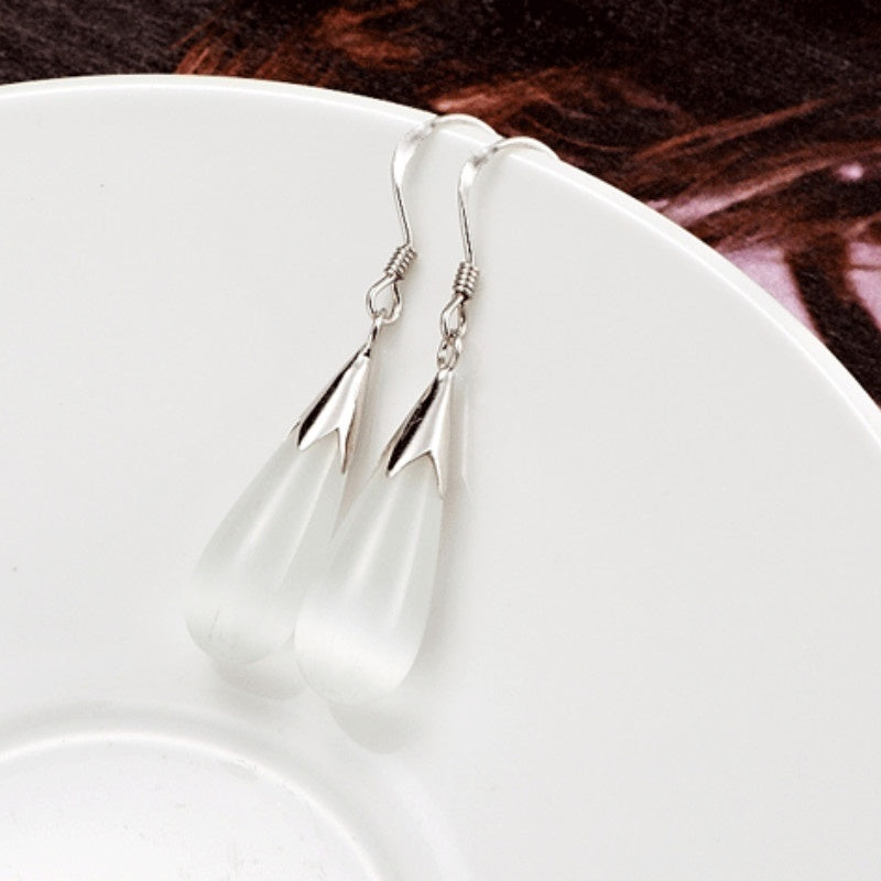 925 sterling silver teardrop earrings with cat eye stone "Khloe" (white)