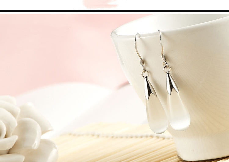 925 sterling silver teardrop earrings with cat eye stone "Khloe" (white)