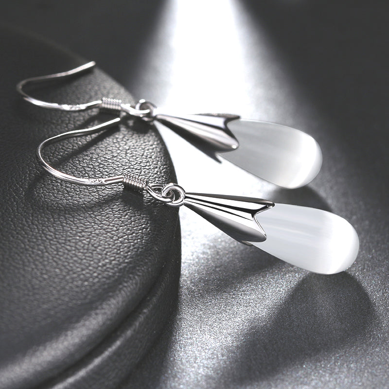 925 sterling silver teardrop earrings with cat eye stone "Khloe" (white)