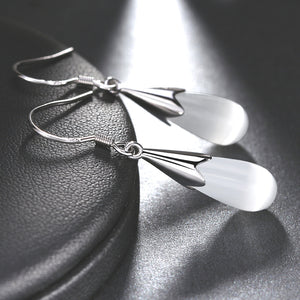 925 sterling silver teardrop earrings with cat eye stone "Khloe" (white)