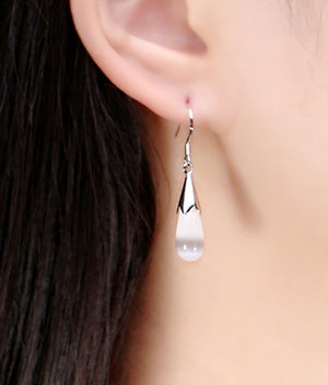 925 sterling silver teardrop earrings with cat eye stone "Khloe" (white)