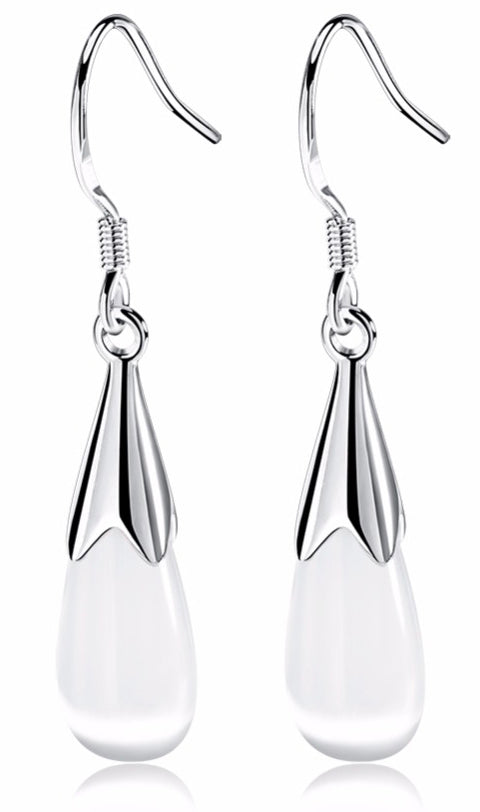 925 sterling silver teardrop earrings with cat eye stone "Khloe" (white)