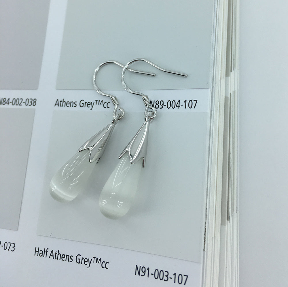 925 sterling silver teardrop earrings with cat eye stone "Khloe" (white)