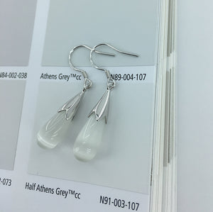 925 sterling silver teardrop earrings with cat eye stone "Khloe" (white)
