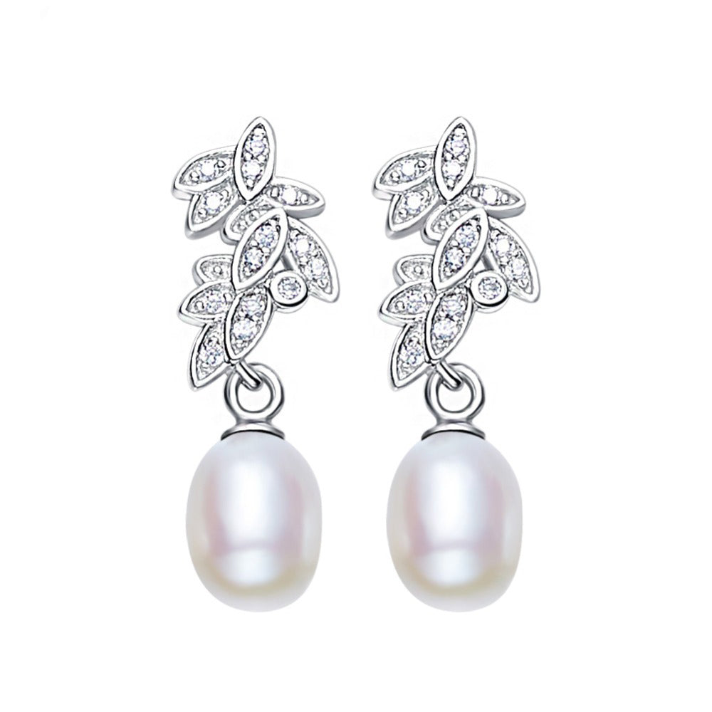 925 Sterling Silver earring with Pearl and Austrian crystals "Kiara" (White)