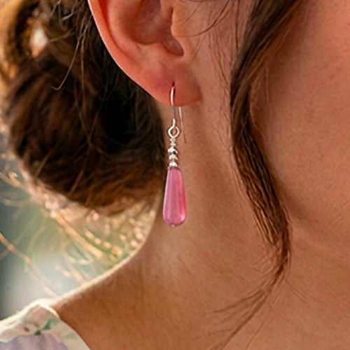 silver drop earrings pink jewellery