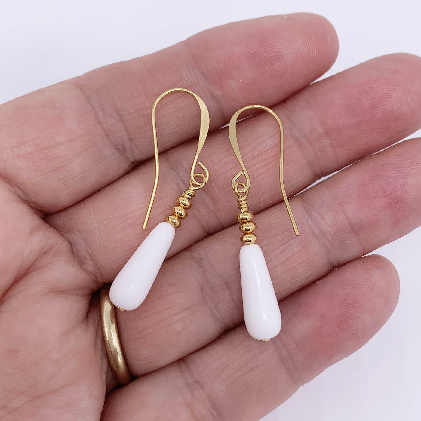 Gold Drop Earrings "Larado" (White)