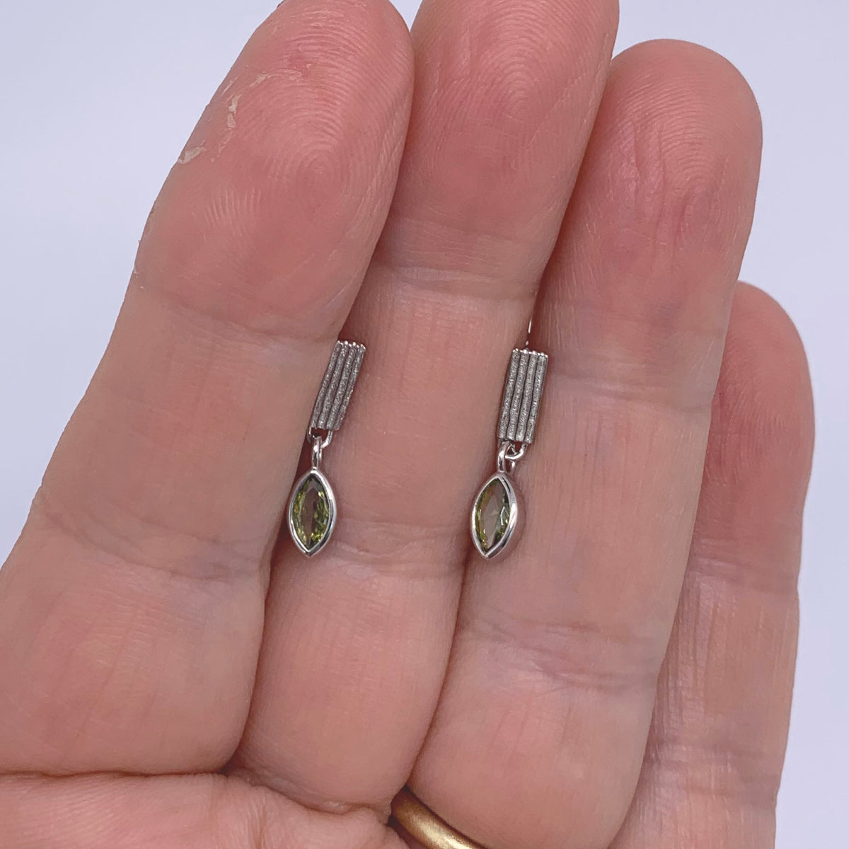 silver drop green crystal earrings frenelle jewellery