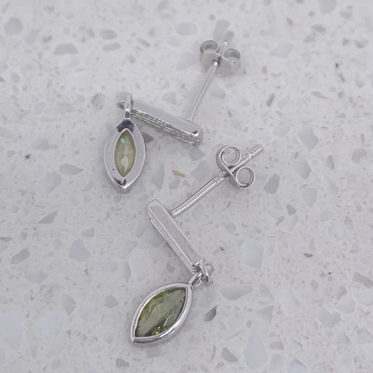 silver drop green crystal earrings frenelle jewellery
