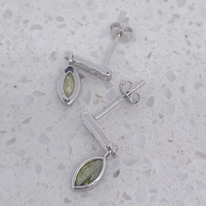silver drop green crystal earrings frenelle jewellery