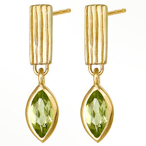 gold drop green crystal earrings frenelle jewellery
