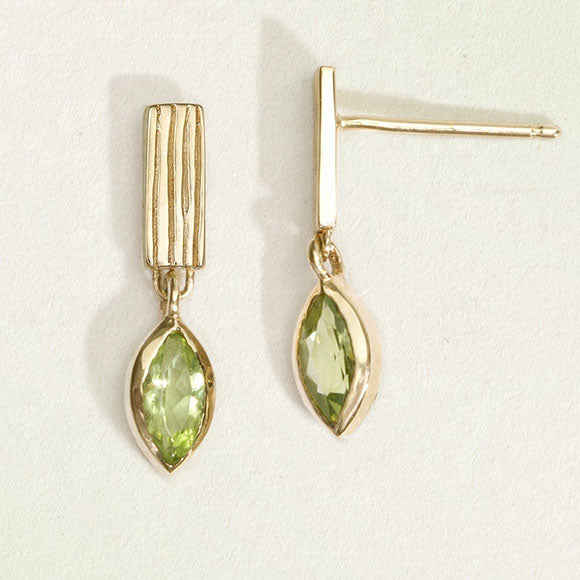 gold drop green crystal earrings frenelle jewellery