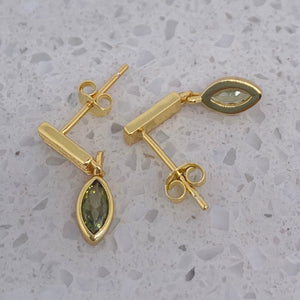gold drop green crystal earrings frenelle jewellery