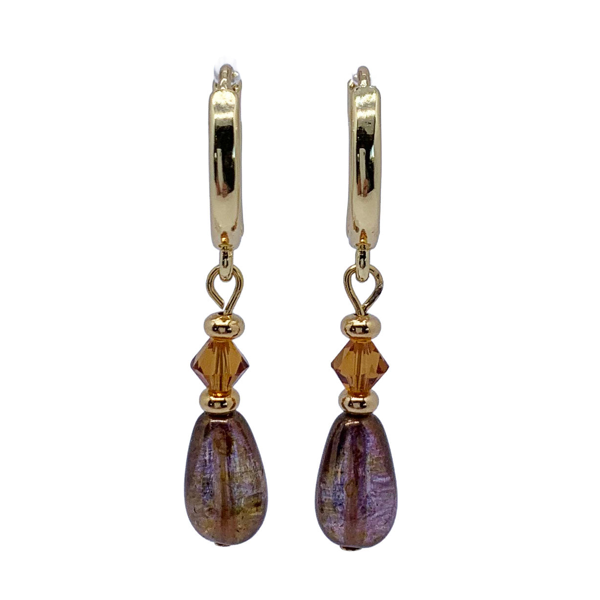18K Gold Dangle Gold/Brown Earrings "Lenera"