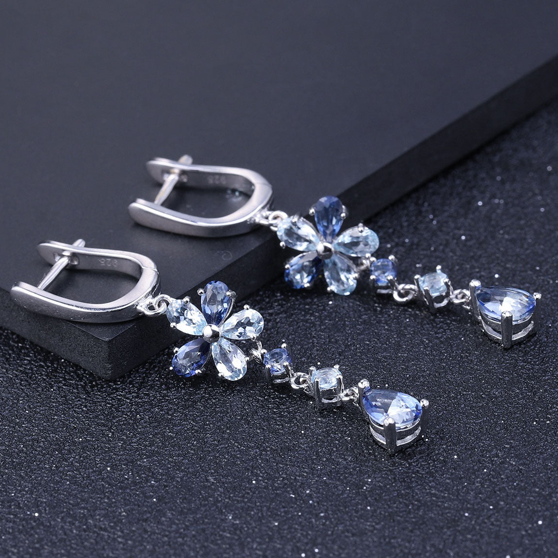 sky blue topaz drop earrings by frenelle jewellery auckland nz