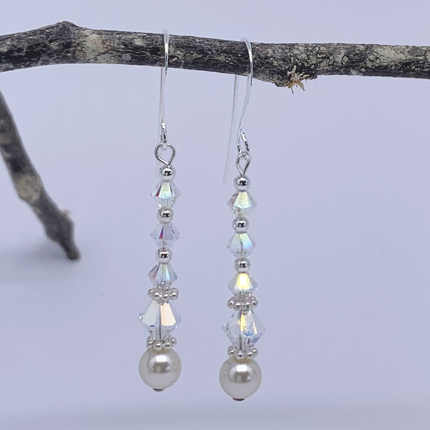 Silver Wedding  Pearl Crystal Earrings "Letticia"