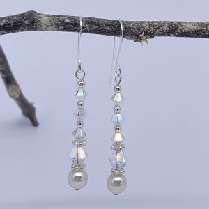 Silver Wedding  Pearl Crystal Earrings "Letticia"