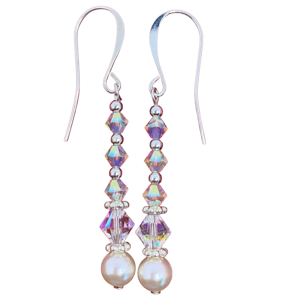 Silver Wedding  Pearl Crystal Earrings "Letticia"