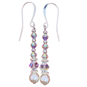 Silver Wedding  Pearl Crystal Earrings "Letticia"