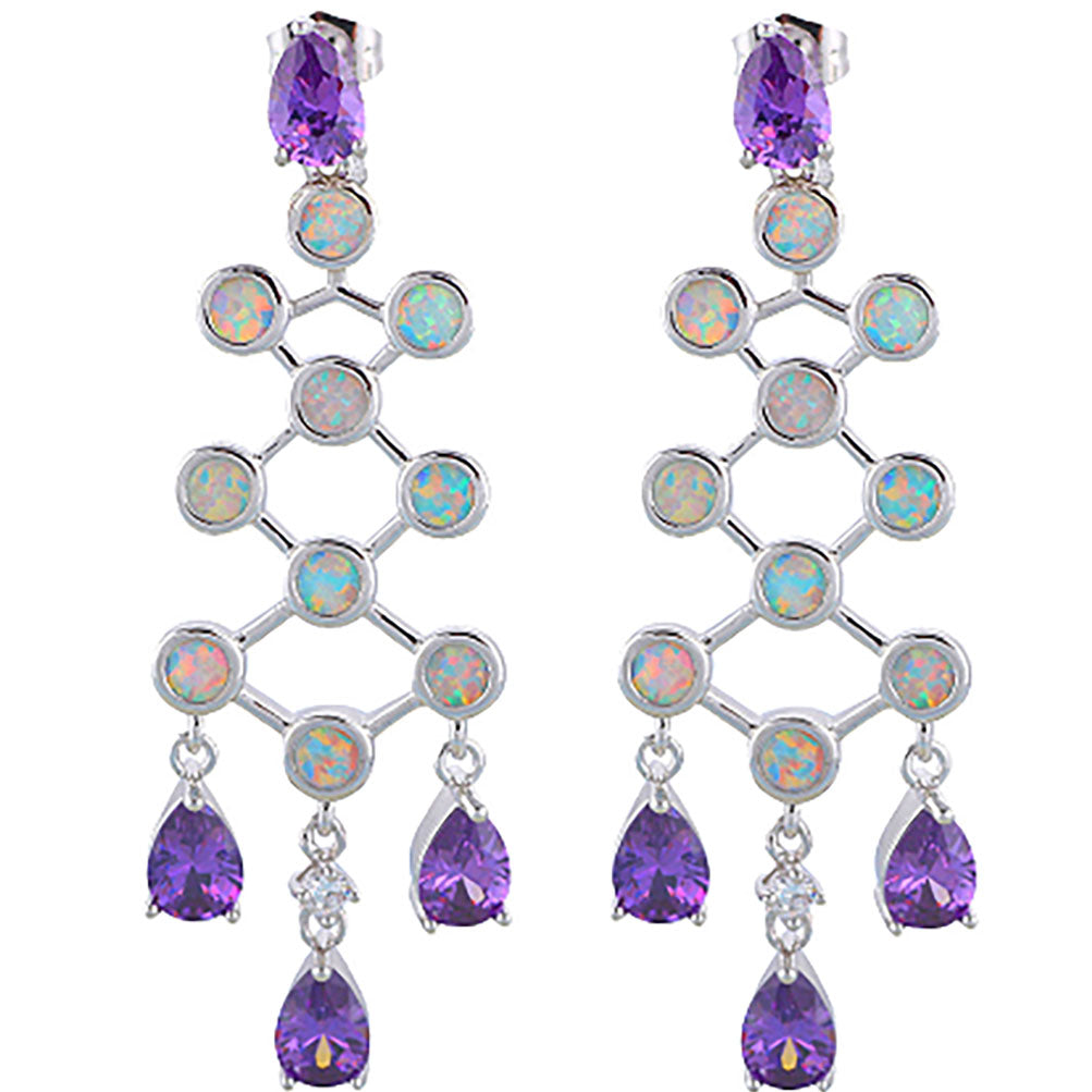 silver opal purple chandelier drop earrings frenelle jewellery