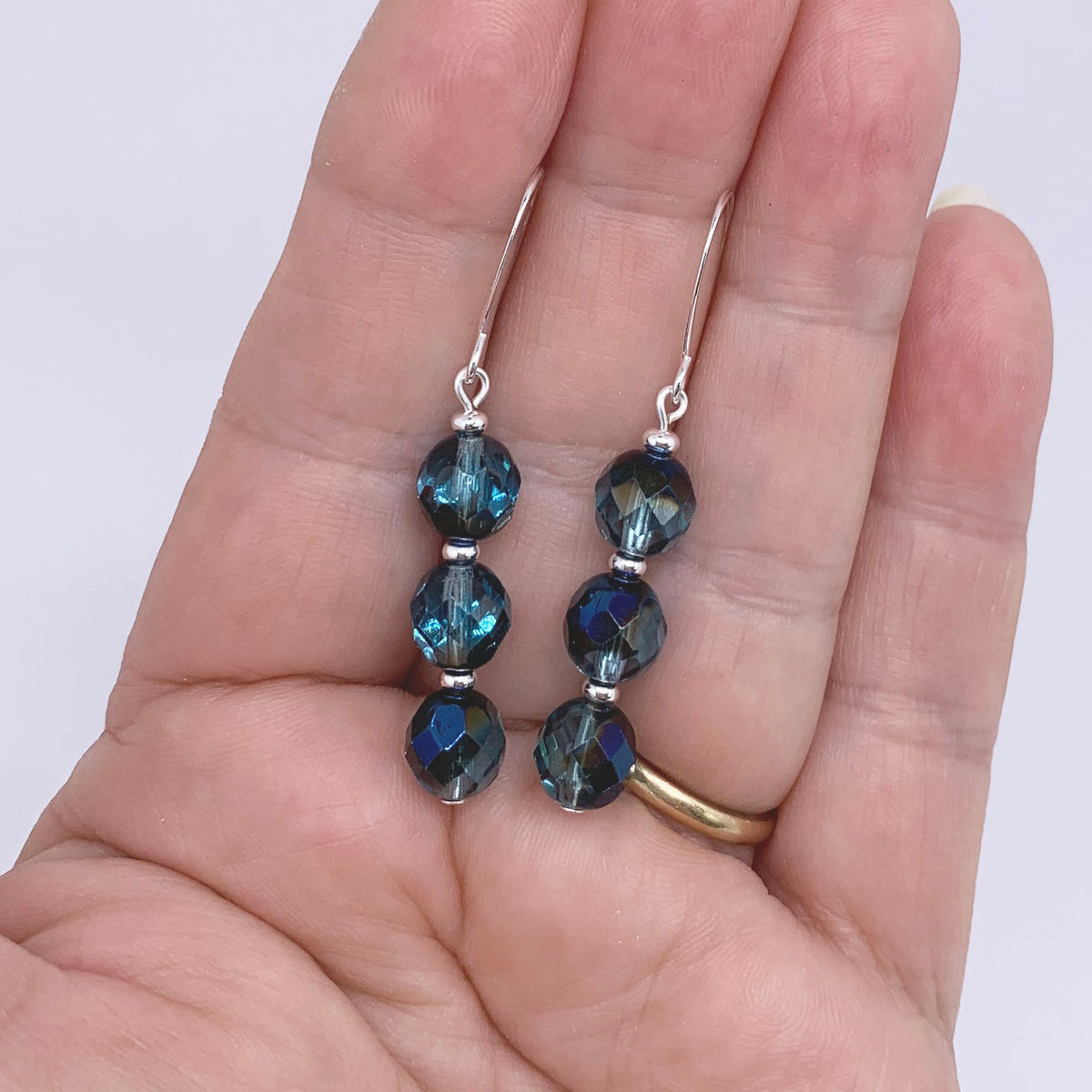 blue earrings silver drop frenelle jewellery