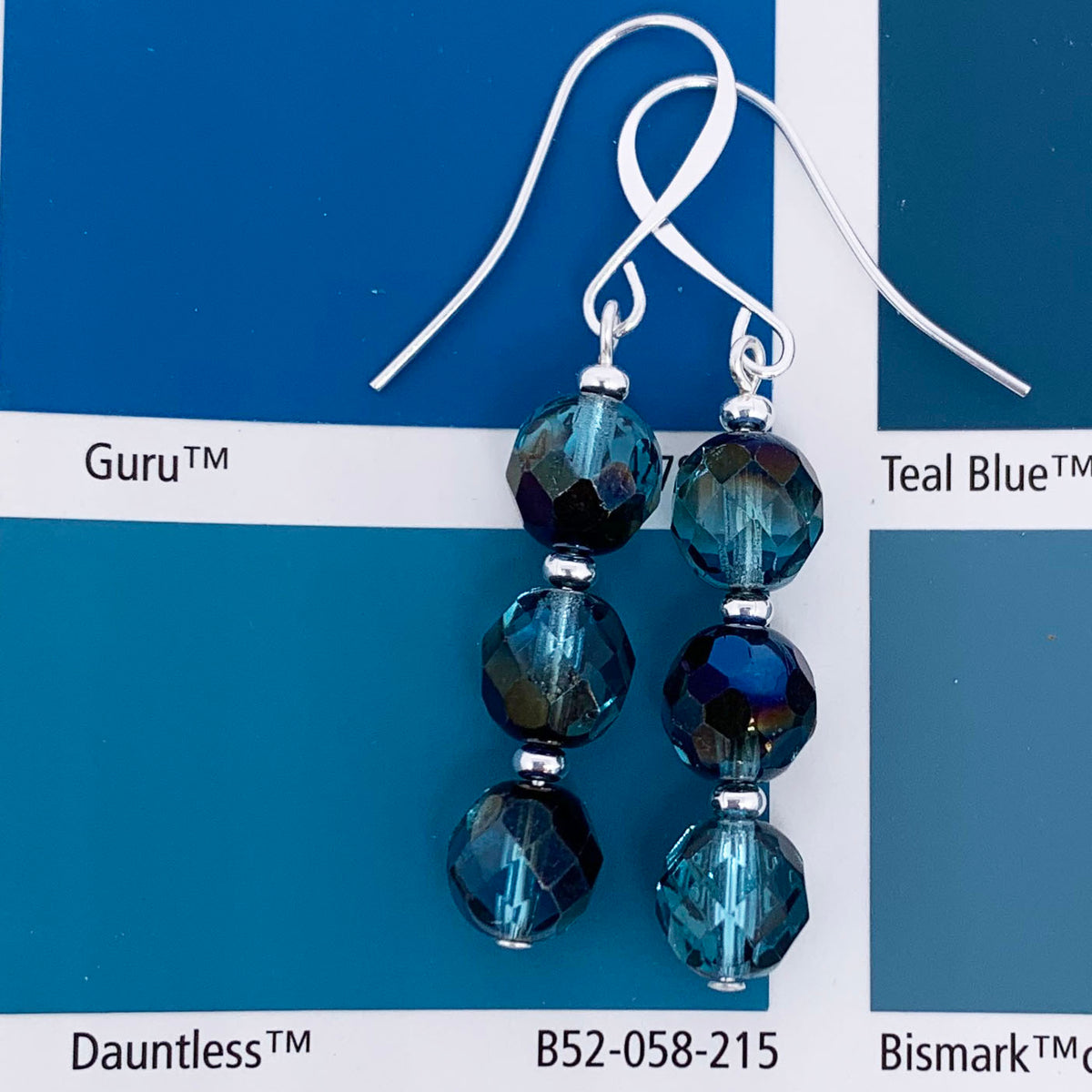 blue earrings silver drop frenelle jewellery
