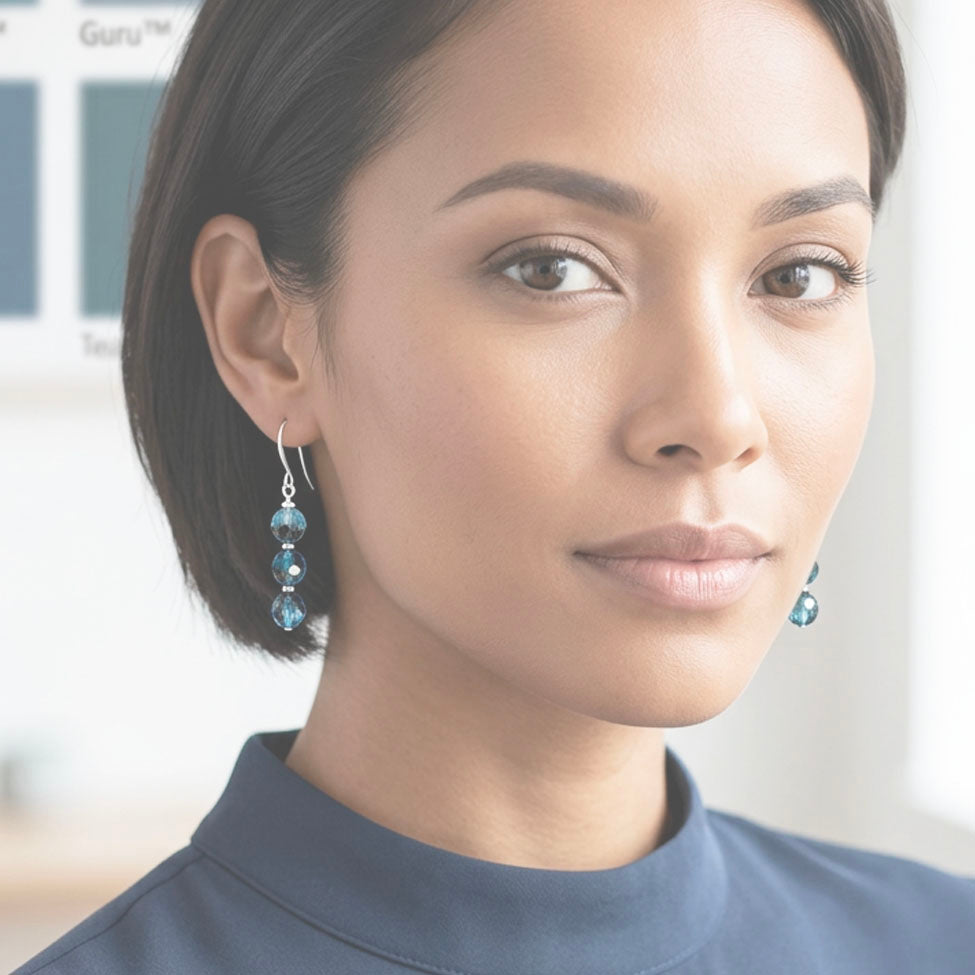 blue earrings silver drop frenelle jewellery