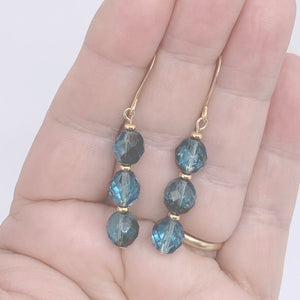 teal blue drop earrings with gold fittings frenelle jewellery