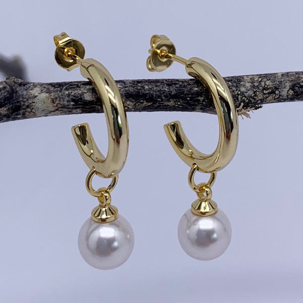 gold hoop pearl earrings frenelle jewellery