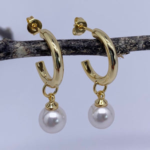 gold hoop pearl earrings frenelle jewellery