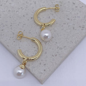 gold hoop pearl earrings frenelle jewellery