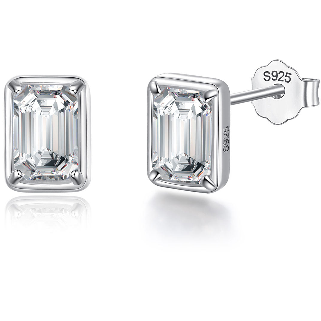 Silver Moissanite Emerald Cut Earrings "Nika"