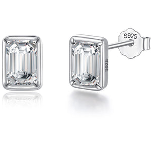 Silver Moissanite Emerald Cut Earrings "Nika"