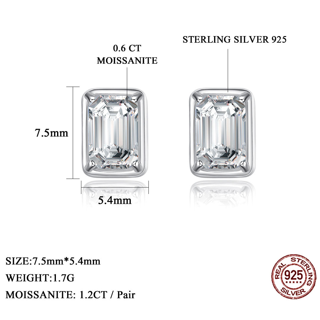 Silver Moissanite Emerald Cut Earrings "Nika"