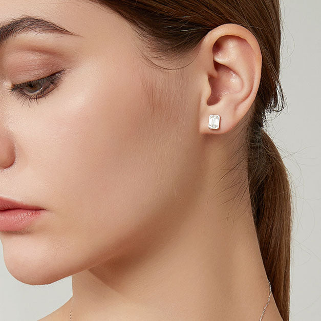 Silver Moissanite Emerald Cut Earrings "Nika"