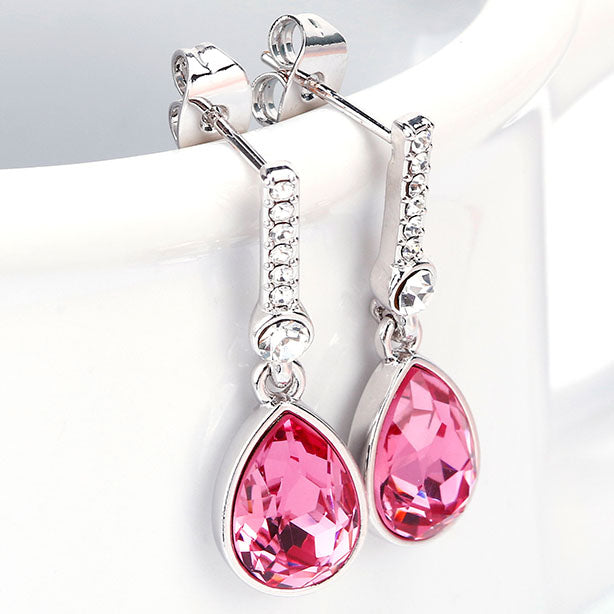 silver pink crystal earrings frenelle jewellery