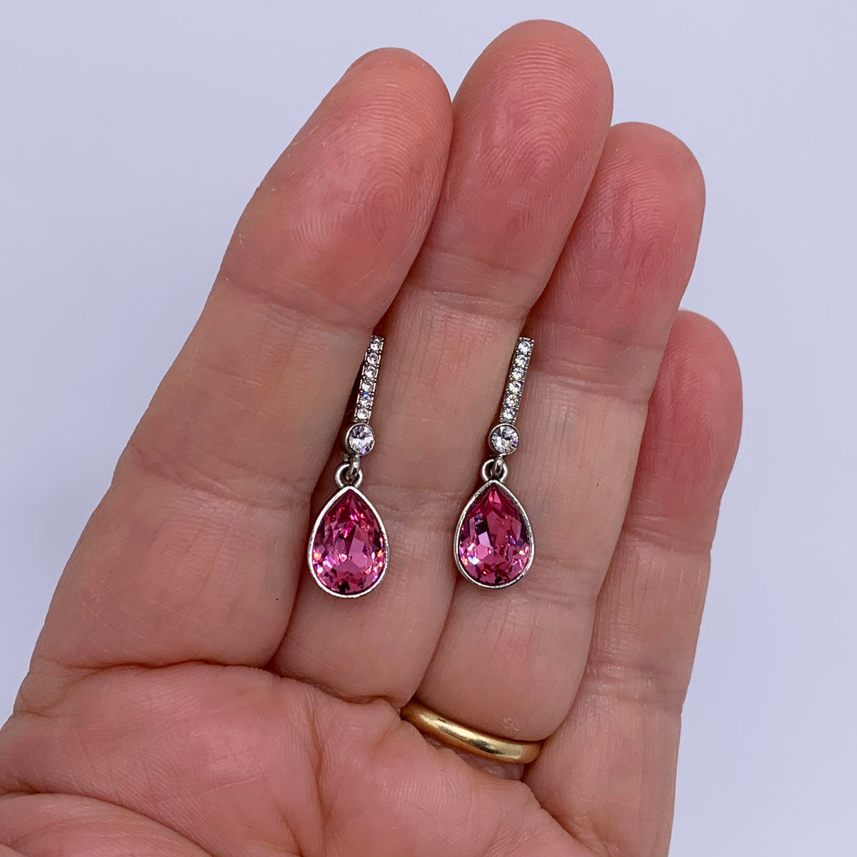 silver pink crystal earrings frenelle jewellery