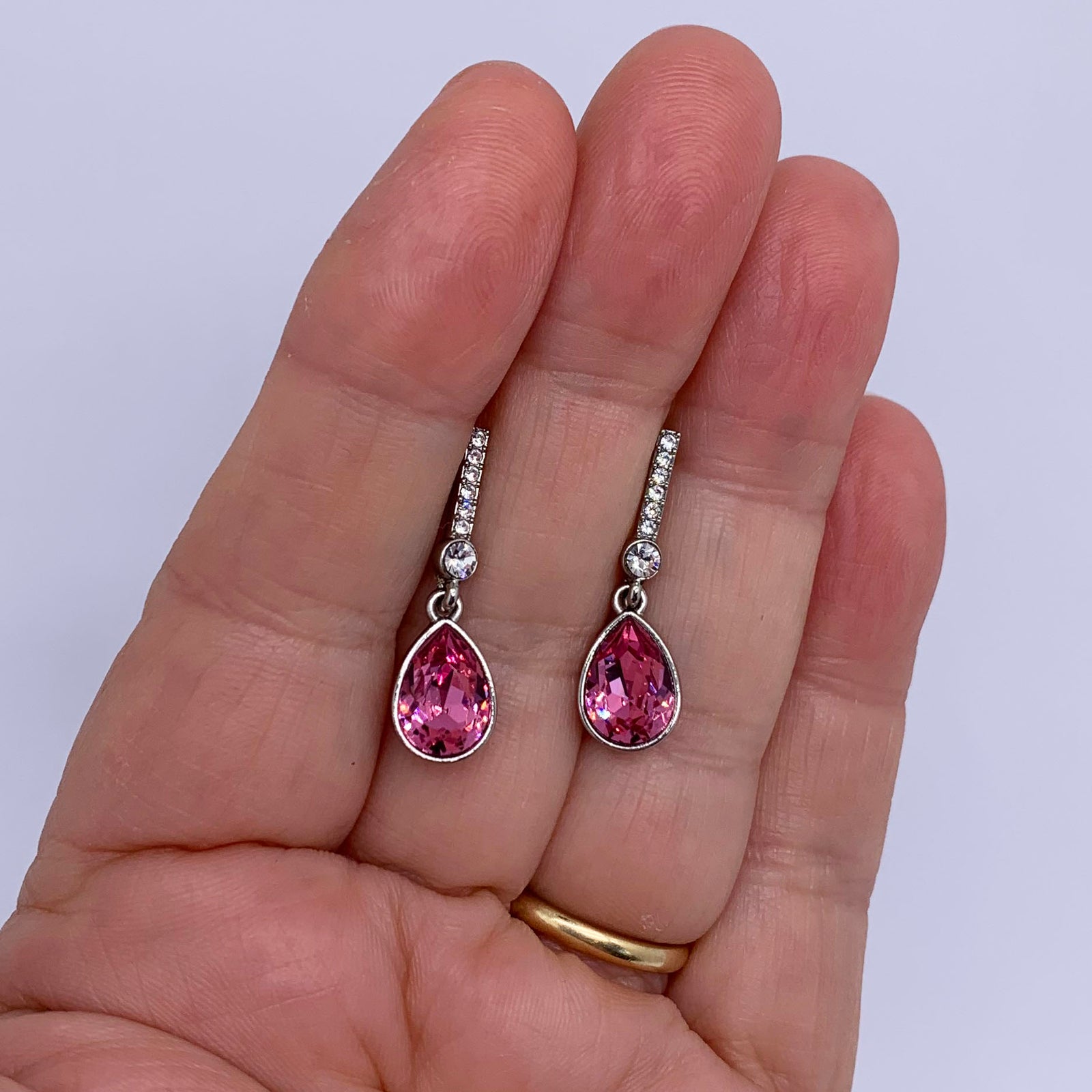 silver pink crystal earrings frenelle jewellery