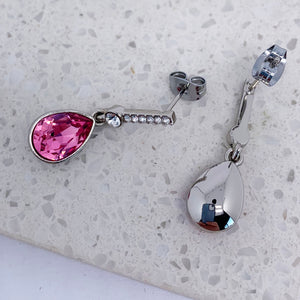 silver pink crystal earrings frenelle jewellery