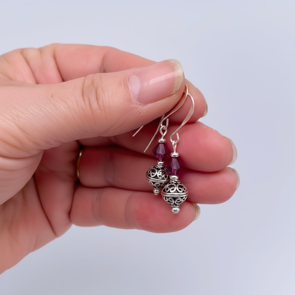 silver and pink drop earrings with swarovski crystals by frenelle jewellery