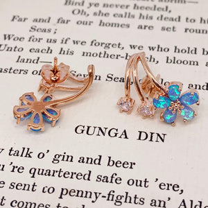 Rose gold blue opal crawler earrings jewellery by frenelle auckland nz