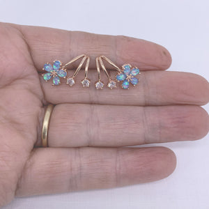 Rose gold blue opal crawler earrings jewellery by frenelle auckland nz