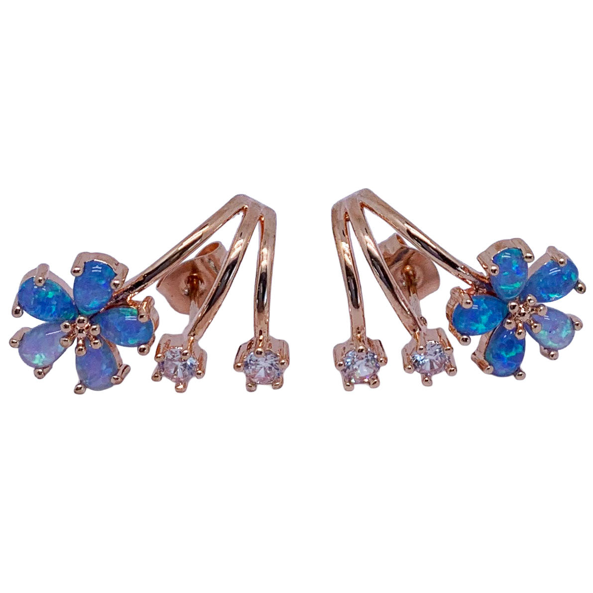Rose gold blue opal crawler earrings jewellery by frenelle auckland nz