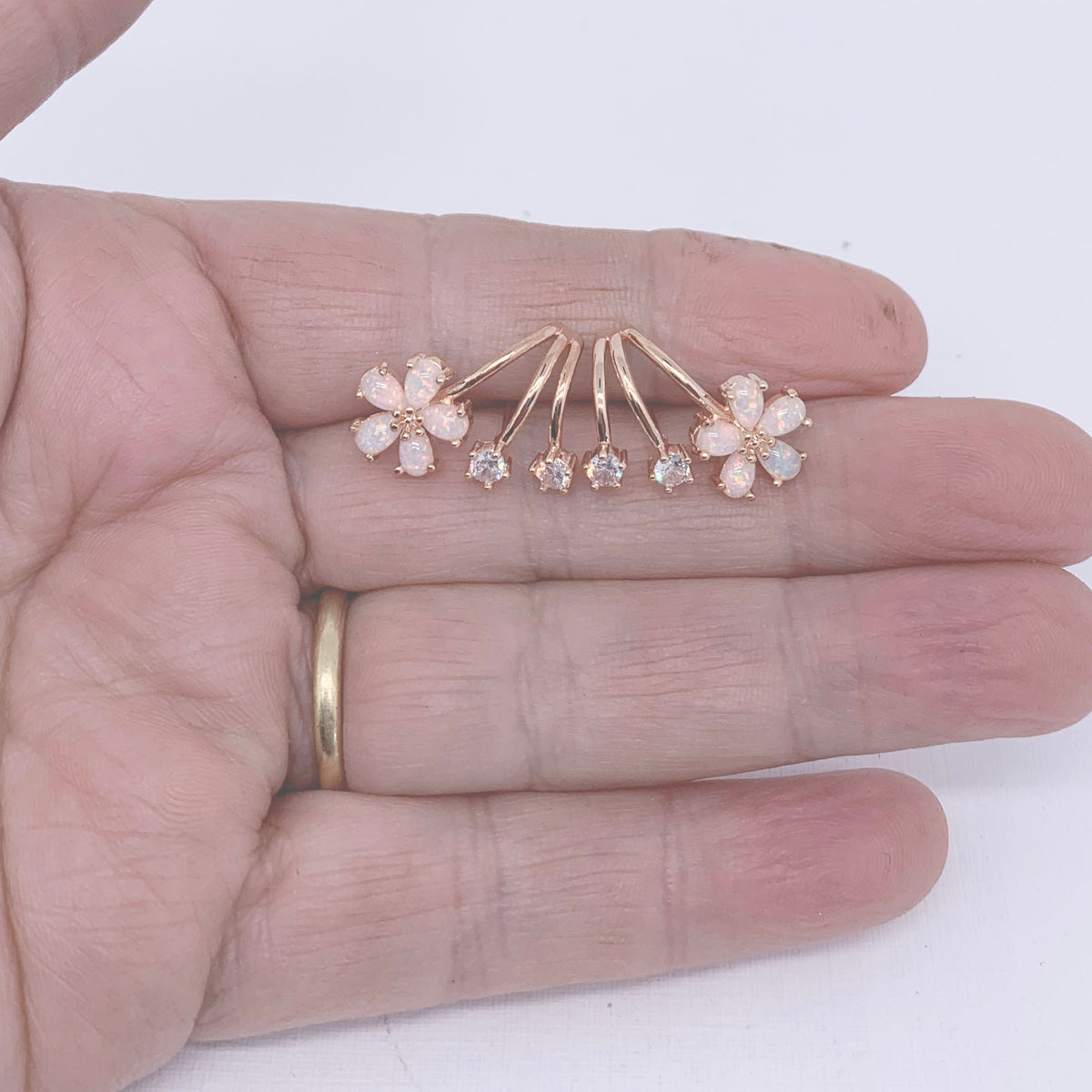 Rose gold opal crawler earrings jewellery by frenelle auckland nz