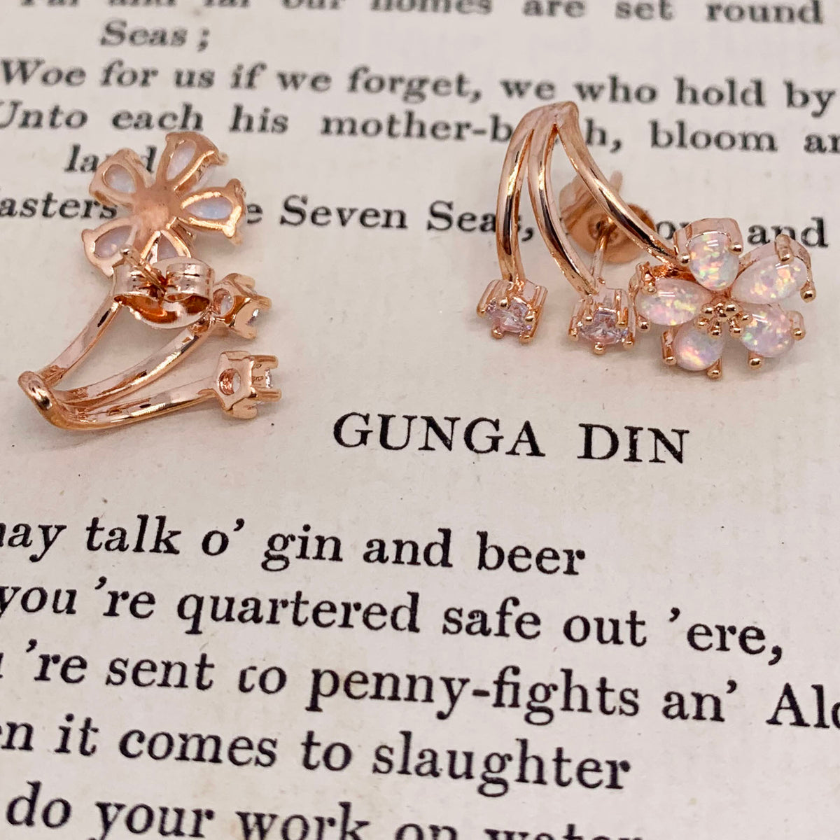 Rose gold opal crawler earrings jewellery by frenelle auckland nz
